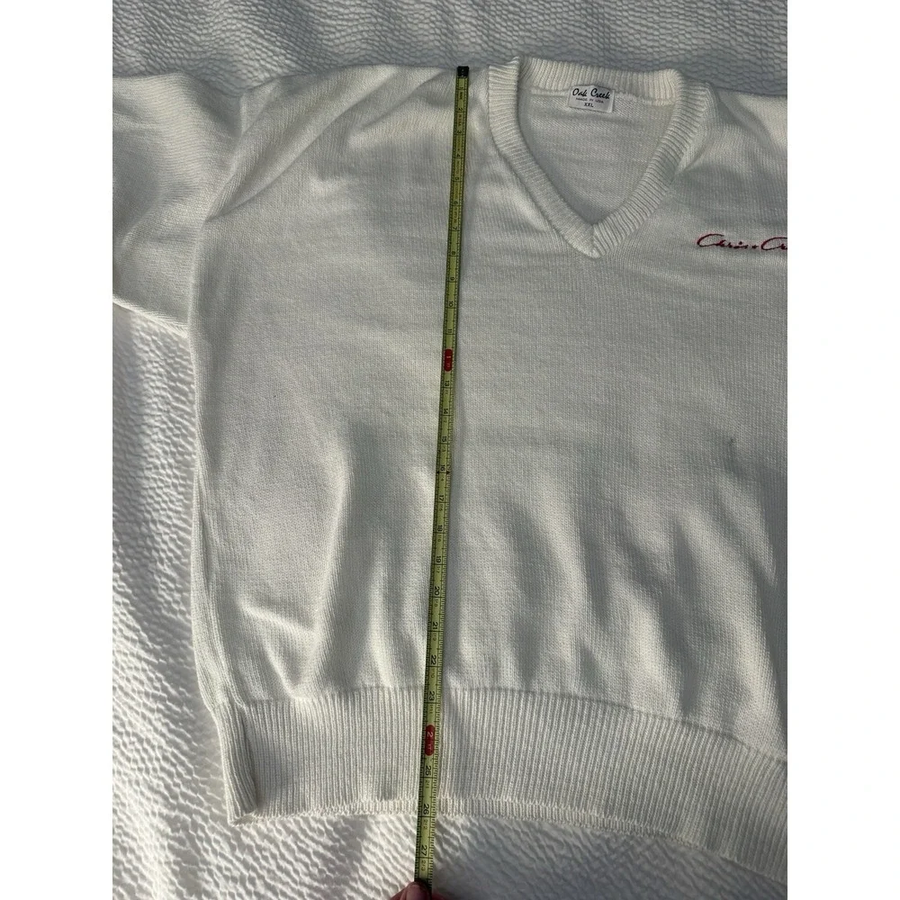 VTG Chris-Craft Oak Creek Mens XXL V-Neck Sweater White Cotton Knit USA Made